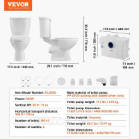 Vevor 315464 Мацеруюча туалетна система з насосом 800 Вт для туалету з верхнім зливом для підвалу