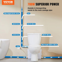 Vevor 315465 Мацеруюча туалетна система з насосом 700 Вт для підвалу Vevor 315465 Мацеруюча туалетна система з насосом 700 Вт для підвалу
