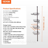 Vevor 315473 Натягування для кутової душової полиці 1067-2896 мм заввишки, багатофункціональний затискаючий стрижень для душу з Vevor 315473 Натягування для кутової душової полиці 1067-2896 мм заввишки, багатофункціональний затискаючий стрижень для душу з