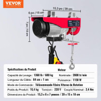 Vevor 313974 Електрична кабельна лебідка від 300кг до 600кг висота підйому 12м кабельна лебідка моторна лебідка 1150Вт мідний Vevor 313974 Електрична кабельна лебідка від 300кг до 600кг висота підйому 12м кабельна лебідка моторна лебідка 1150Вт мідний