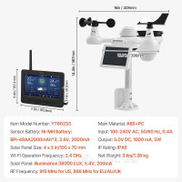 Vevor 316453 Метеостанція 7-в-1 Wi-Fi 186 мм (7 дюймів) TFT-дисплей Бездротовий зовнішній датчик IPX6 Vevor 316453 Метеостанція 7-в-1 Wi-Fi 186 мм (7 дюймів) TFT-дисплей Бездротовий зовнішній датчик IPX6