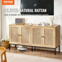 Vevor 314818 Шафа з ротанга Комод з ротанга з 4 магнітними дверцятами Регульована передпокій Vevor 314818 Шафа з ротанга Комод з ротанга з 4 магнітними дверцятами Регульована передпокій
