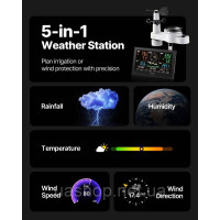 Vevor 316458 Метеостанція 5-в-1 з Wi-Fi, 7,5-дюймовий VA-дисплеєм, датчик зовнішньої температури на сонячній енергії,