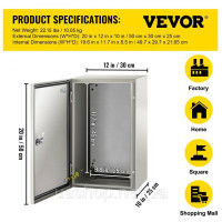 Vevor 316459 Шафа управління з вуглецевої сталі Розподільна шафа Промисловий корпус 50x30x25 см Блок управління IP66 & NEMA Vevor 316459 Шафа управління з вуглецевої сталі Розподільна шафа Промисловий корпус 50x30x25 см Блок управління IP66 & NEMA