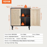Vevor 314820 Шафа з ротанга Комод з ротанга, 1 предмет шафи для зберігання з 2 магнітними дверцятами, сервант, шафа-буфет з Vevor 314820 Шафа з ротанга Комод з ротанга, 1 предмет шафи для зберігання з 2 магнітними дверцятами, сервант, шафа-буфет з