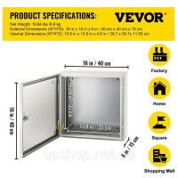 Vevor 316476 Розподільна шафа NEMA промислова, 40 x 40 x 15 см Сталева розподільна шафа NEMA 4X, водонепроникна та пилонепроникна