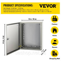 Vevor 316481 Сталевий корпус NEMA, 50 x 40 x 15 см, сталева вимикальна коробка NEMA 4X, водонепроникна та пилонепроникна IP66, Vevor 316481 Сталевий корпус NEMA, 50 x 40 x 15 см, сталева вимикальна коробка NEMA 4X, водонепроникна та пилонепроникна IP66,