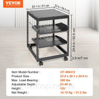 Vevor 316487 Серверна стійка 12U з відкритою рамою, регульована глибина 58,5-101,6 см, окремостояча/настінна мережева серверна