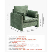 Vevor 314846 Крісло Green Accent, сучасне м'яке крісло для відпочинку з підлокітниками, тканинне крісло з товстою подушкою та