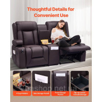Vevor 314849 Регульований диван-реклайнер Loveseat з центральною консоллю, шкіряний диван-реклайнер зі штучної шкіри з Vevor 314849 Регульований диван-реклайнер Loveseat з центральною консоллю, шкіряний диван-реклайнер зі штучної шкіри з