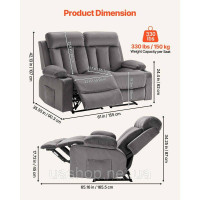 Vevor 314850 Крісло-реклайнер Loveseat, електричне крісло-реклайнер з функцією підігріву та масажу, оксамитове масажне крісло з
