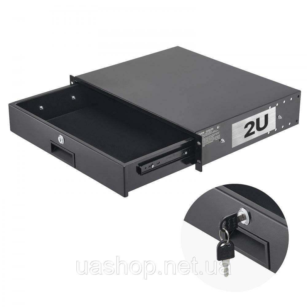 Vevor 316492 2U стійкова шухляда, 22,68 кг, серверна шафа з замком, висувна шухляда з отворами для замка та прокладання кабелів,