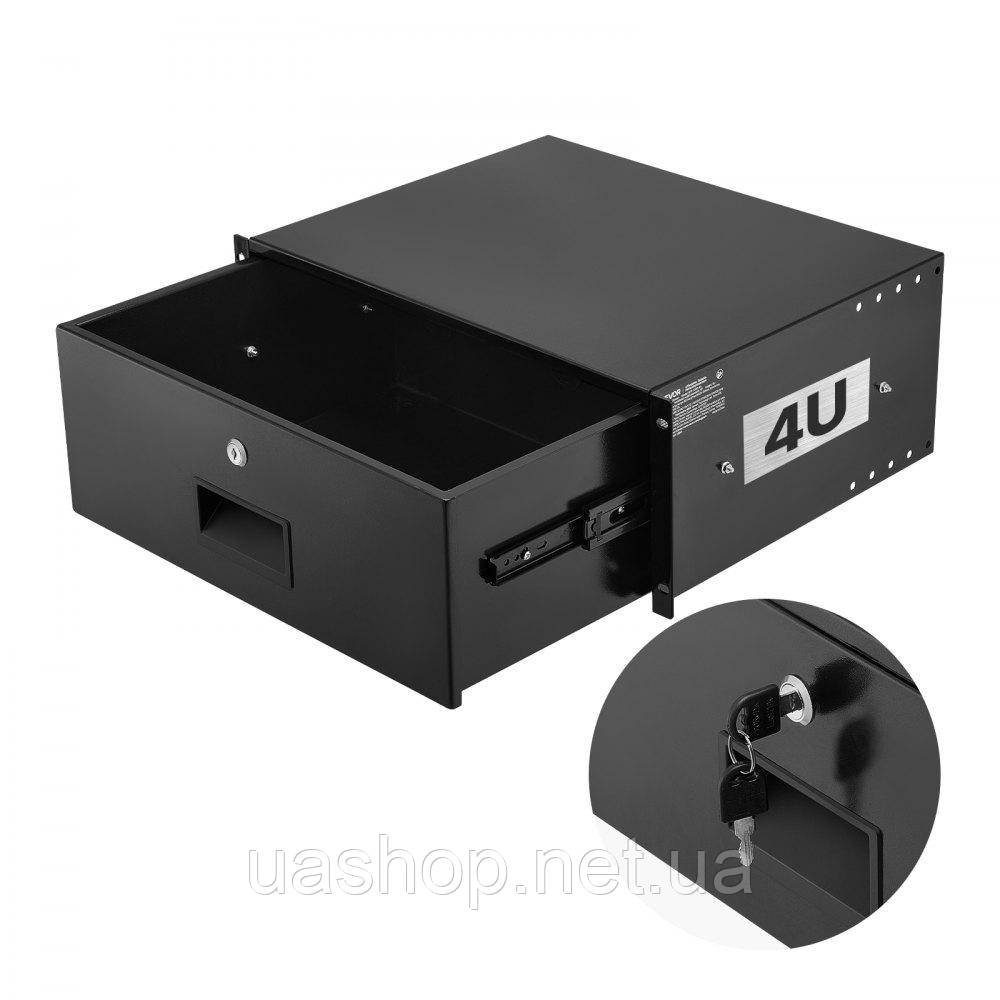 Vevor 316497 Стійка 4U, 22,68 кг, серверна шафа з замком, висувна шухляда з отворами для замка та прокладання кабелів, для