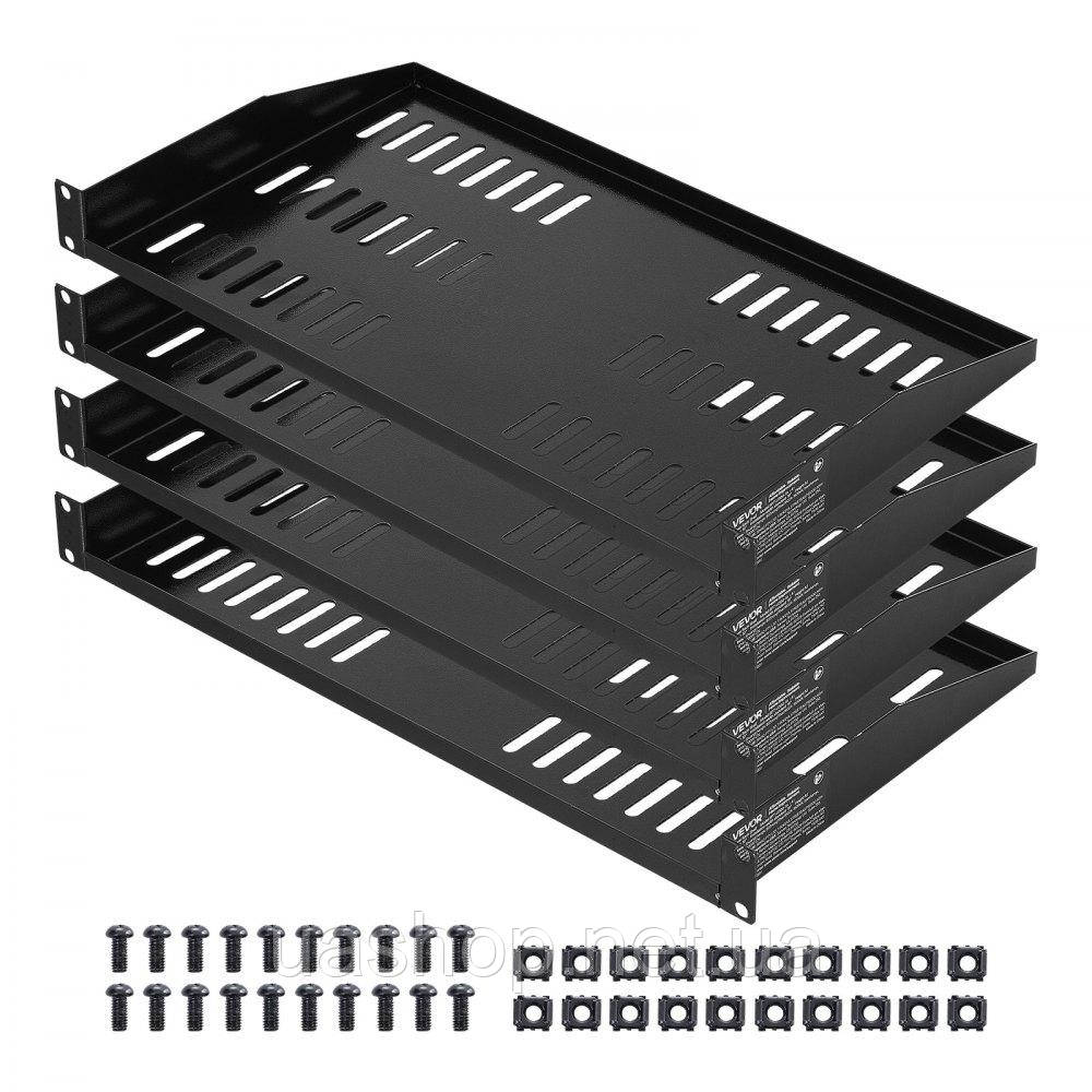 Vevor 316498 Серверна стійкова полиця 1U, упаковка з 4 шт., 22,68 кг, вентильована консоль, настінна або стійкова полиця з