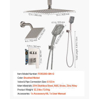 Vevor 315526 Душовий комплект з душовою системою Rain Shower 12 дюймів / настінною лійкою 6 дюймів / ручним душем 4-в-1,