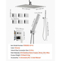 Vevor 315527 Душова система з душовою системою Rain Shower 10 дюймів / 6 душових лійок / ручний душ 2-в-1, поворотна система
