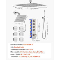 Vevor 315528 Душова система з душовою системою Rain Shower 16 дюймів / настінною лійкою 6 дюймів / ручним душем / душем для тіла 6