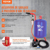 Vevor 318446 Піскоструминна машина, 40 л Піскоструминна машина, 60-125 PSI Мобільний піскоструминний апарат з аксесуарами,
