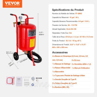 Vevor 318446 Піскоструминна машина, 40 л Піскоструминна машина, 60-125 PSI Мобільний піскоструминний апарат з аксесуарами,