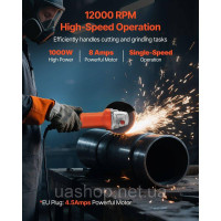 Vevor 318459 Кутова шліфувальна машина, 114,3 мм, ріжуча шліфувальна машина, 12 000 об/хв, шліфувальна машина з кабелем та