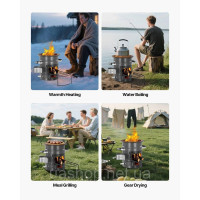 Vevor 317532 Дров'яна піч Rocket Stove BBQ Rocket з подвійними дверима, кемпінгова піч, кемпінговий гриль
