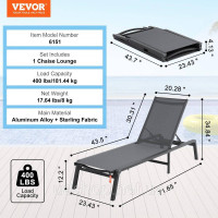 Vevor 317655 Шезлонг пляжний лежак лежак 182х60х88см темно-сірий