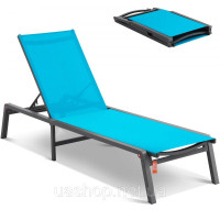 Vevor 317657 Шезлонг для вулиці, алюмінієвий шезлонг для патіо з 5 регульованими положеннями, складний шезлонг для басейну з