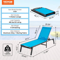 Vevor 317657 Шезлонг для вулиці, алюмінієвий шезлонг для патіо з 5 регульованими положеннями, складний шезлонг для басейну з