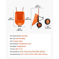 Vevor 317677 тачка транспортна тачка будівельна тачка штовхач 150кг 139х65х70см