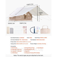 Vevor 317730 Надувні намети для кемпінгу 3x2x2 м, 3-5 осіб, 300D Oxford 4 Season Glamping Tent with Canopy, Hand Pump, Stove