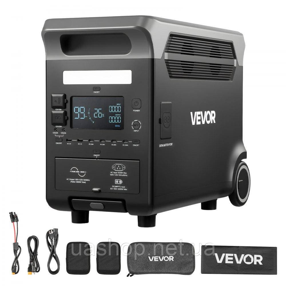 Vevor 316614 Портативна електростанція 3600 Вт, 3840 Вт·год, сонячний генератор з 10 вихідними портами, 6 регульованими вхідними