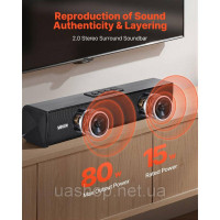 Vevor 316618 Саундбар для Smart TV, 2.0-канальний, компактні динаміки для телевізора 450 мм для проектора, підключення Bluetooth Vevor 316618 Саундбар для Smart TV, 2.0-канальний, компактні динаміки для телевізора 450 мм для проектора, підключення Bluetooth