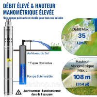 Vevor 316709 Глибинний насос 76,2 мм, свердловинне насос потужністю 550 Вт, максимальна подача 35 л/хв, занурювальний насос,
