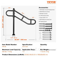 Vevor 315828 1029мм перила сходи перила поручень сходи парапет 1-3 сходинки 113кг