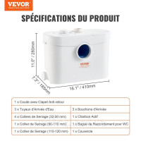Vevor 316746 Підйомна система, 700 Вт, потік 9600 л/год, висота подачі 10 м, подрібнювач стічних вод з 3 впускними отворами, 99% Vevor 316746 Підйомна система, 700 Вт, потік 9600 л/год, висота подачі 10 м, подрібнювач стічних вод з 3 впускними отворами, 99%