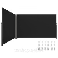 Vevor 317866 Вітрозахисний тент для внутрішнього дворика 180 x 600 см чорний рулонний бічний тент, що розсувається для приватного