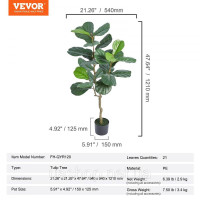 Vevor 317891 Штучне дерево в горщику з регульованими гілками, ПЕ / сталь, 540 x 540 x 1210 мм запаху Водонепроникний для прикраси Vevor 317891 Штучне дерево в горщику з регульованими гілками, ПЕ / сталь, 540 x 540 x 1210 мм запаху Водонепроникний для прикраси