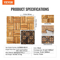 Vevor 315930 Плитка для патіо, комплект з 10 штук, балконна плитка 30 x 30 см, водонепроникна торф'яна соснова підлога, дерев'яна Vevor 315930 Плитка для патіо, комплект з 10 штук, балконна плитка 30 x 30 см, водонепроникна торф'яна соснова підлога, дерев'яна