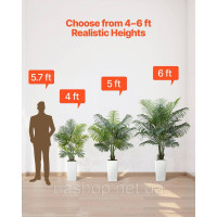 Vevor 317927 Vorvor Artificial Areca Palm, 1,52 м, штучні тропічні пальмові рослини з білим саджанцем, штучна рослина рослини в
