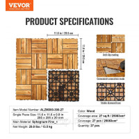 Vevor 315931 Плитка для патіо, комплект із 27 предметів, балконна плитка 30 x 30 см, водонепроникна торф'яна соснова дерев'яна Vevor 315931 Плитка для патіо, комплект із 27 предметів, балконна плитка 30 x 30 см, водонепроникна торф'яна соснова дерев'яна
