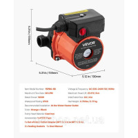 Vevor 316775 Циркуляційний насос, 38 л/хв, система миттєвої рециркуляції, 3-швидкісне керування, 100 Вт, змінний струм 220-240 В,