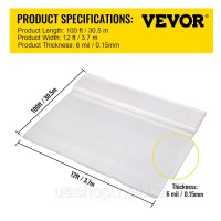 Vevor 318008 Плівка для теплиць, 3,7x30,5 м, пластикова плівка, товщина 0,15 мм, тунельна плівка, плівка холодного каркасу,
