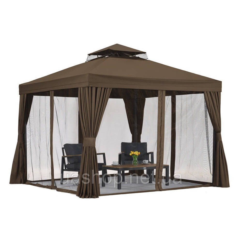 Садова альтанка з москітною сіткою та шторами Валенсія 3х3 коричнева Garden Point