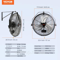 VEVOR 251036 Настінний вентилятор VEVOR, 57 см, водонепроникний осцилюючий настінний вентилятор, 3 швидкості,