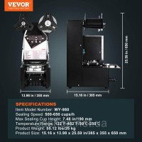 VEVOR 251757 Повністю автоматична запаювальна машина для чайних чашок, 500-650 чашок/год, 190 мм, чорна
