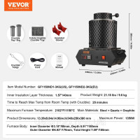 VEVOR 252369 Золотоплавильна піч VEVOR, 1350 Вт, електрична цифрова плавильна піч, тигель