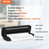 VEVOR Портативний Bluetooth-принтер безчорнильний термопринтер USB iOS 2600mAh 302821