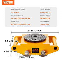 VEVOR 4x броньовані ролики 12T Транспортний візок 280x210x105мм Транспортні ролики з 4-ма напрямленими