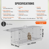 VEVOR Пастка для клітки для живих тварин 127 x 50 x 66 см Гуманна пастка для котів, білок, мишей 305604 VEVOR Пастка для клітки для живих тварин 127 x 50 x 66 см Гуманна пастка для котів, білок, мишей 305604