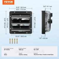 Витяжний вентилятор VEVOR Настінний вентилятор 254 мм з дистанційним керуванням, настінний монтаж EC 310056